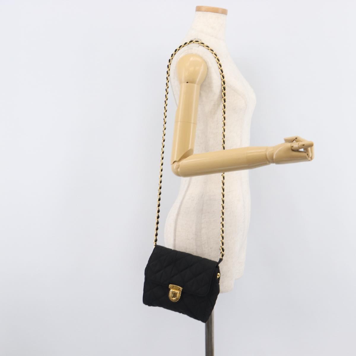 PRADA Chain Shoulder Bag Nylon Black Gold Auth 209862A