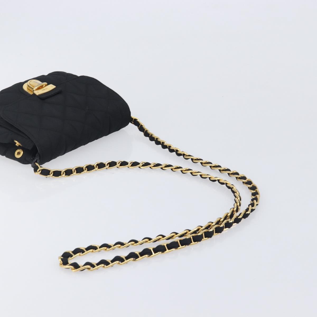 PRADA Chain Shoulder Bag Nylon Black Gold Auth 209862A
