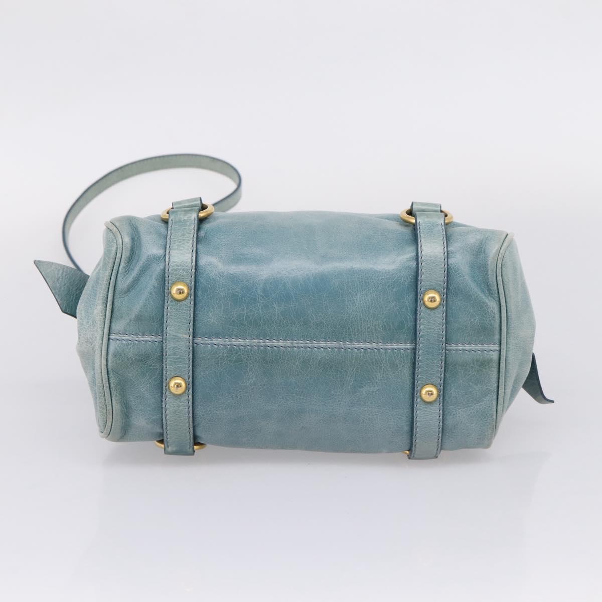 Miu Miu Hand Bag Vitellolux 2way Light Blue Gold Auth 209866V