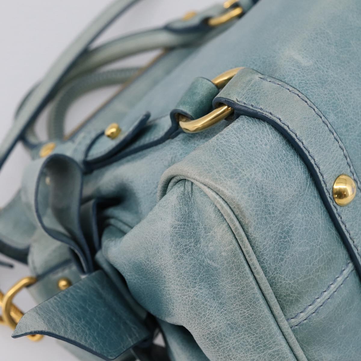 Miu Miu Hand Bag Vitellolux 2way Light Blue Gold Auth 209866V