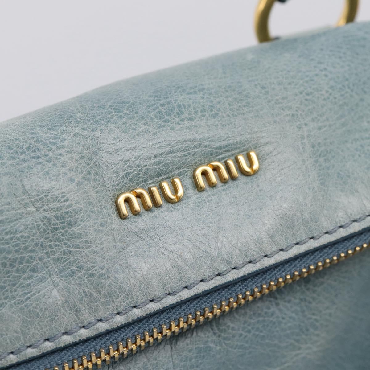 Miu Miu Hand Bag Vitellolux 2way Light Blue Gold Auth 209866V