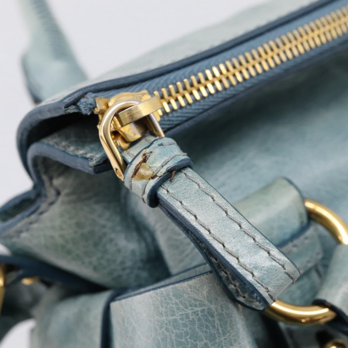 Miu Miu Hand Bag Vitellolux 2way Light Blue Gold Auth 209866V