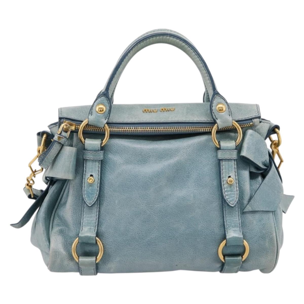 Miu Miu Hand Bag Vitellolux 2way Light Blue Gold Auth 209866V