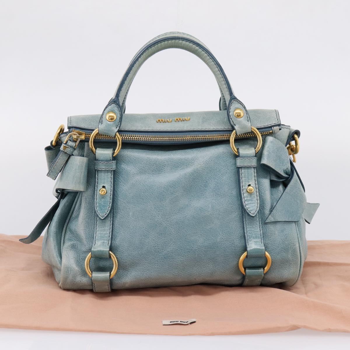 Miu Miu Hand Bag Vitellolux 2way Light Blue Gold Auth 209866V