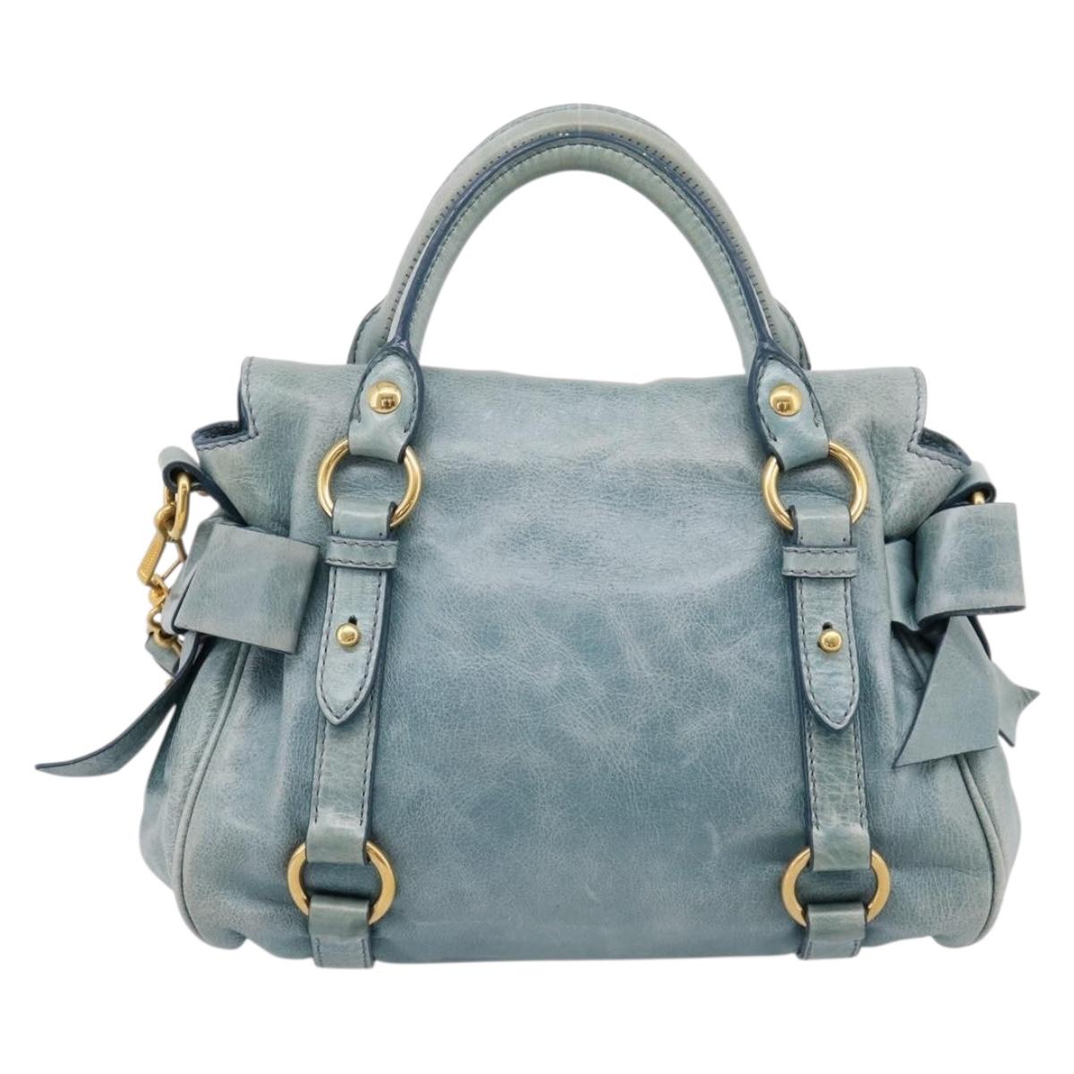 Miu Miu Hand Bag Vitellolux 2way Light Blue Gold Auth 209866V