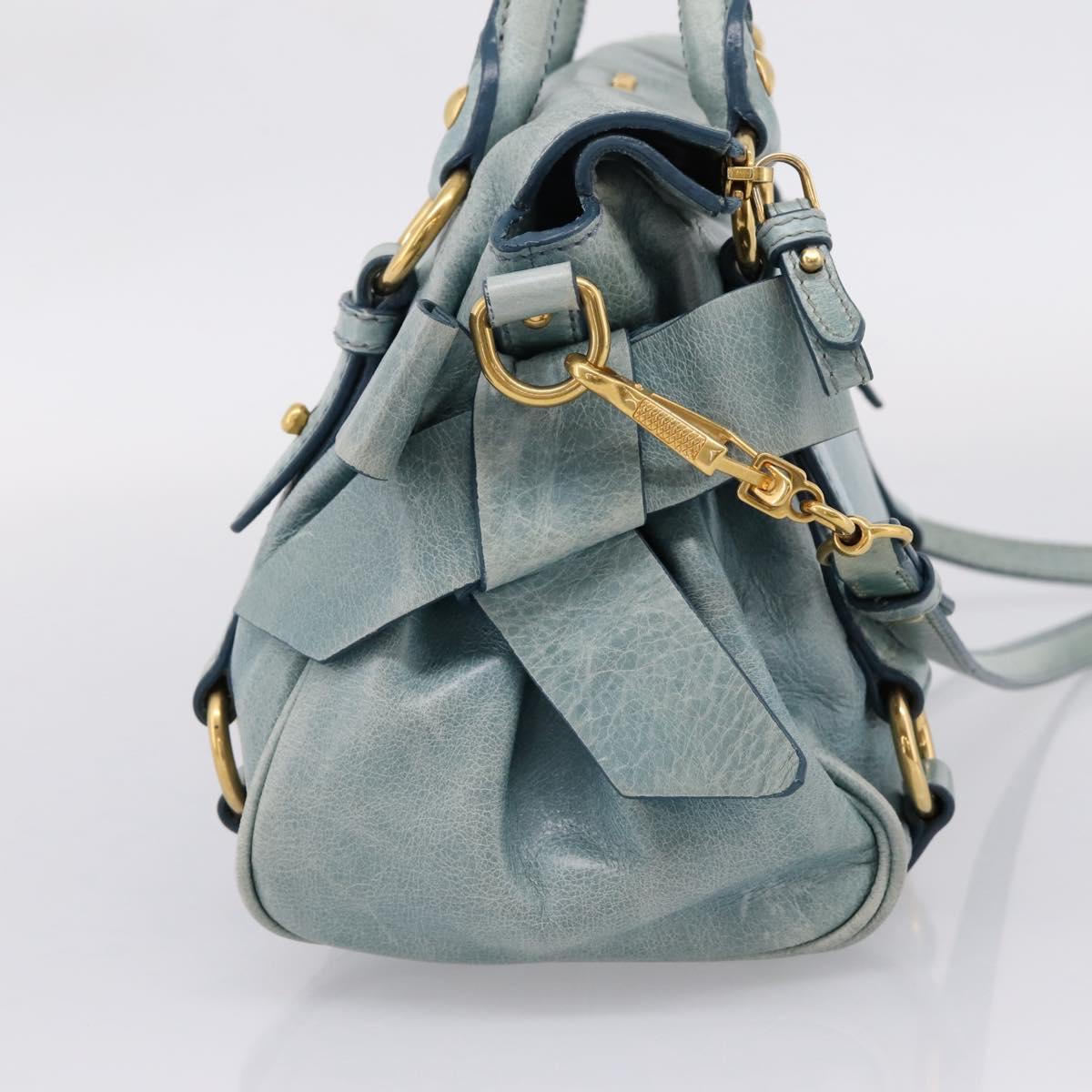 Miu Miu Hand Bag Vitellolux 2way Light Blue Gold Auth 209866V