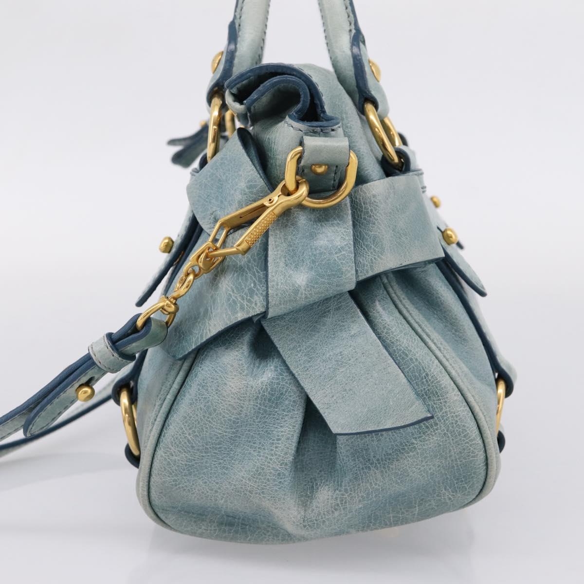 Miu Miu Hand Bag Vitellolux 2way Light Blue Gold Auth 209866V