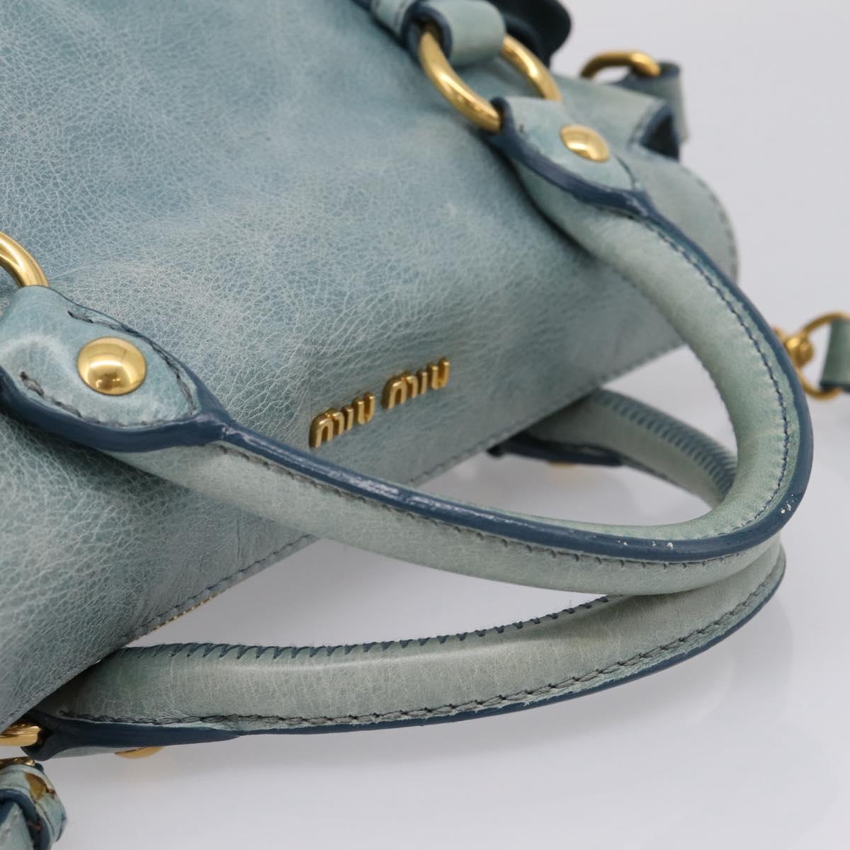 Miu Miu Hand Bag Vitellolux 2way Light Blue Gold Auth 209866V