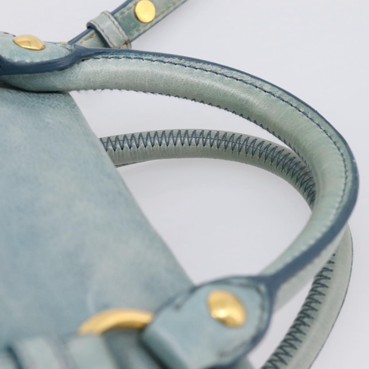 Miu Miu Hand Bag Vitellolux 2way Light Blue Gold Auth 209866V