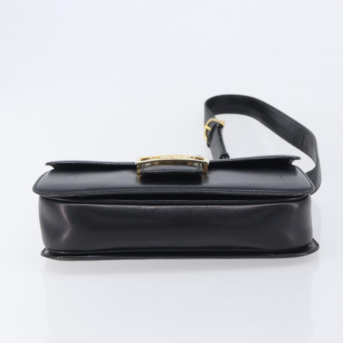 CELINE Horse Carriage Shoulder Bag Leather Black Gold Auth 209869V