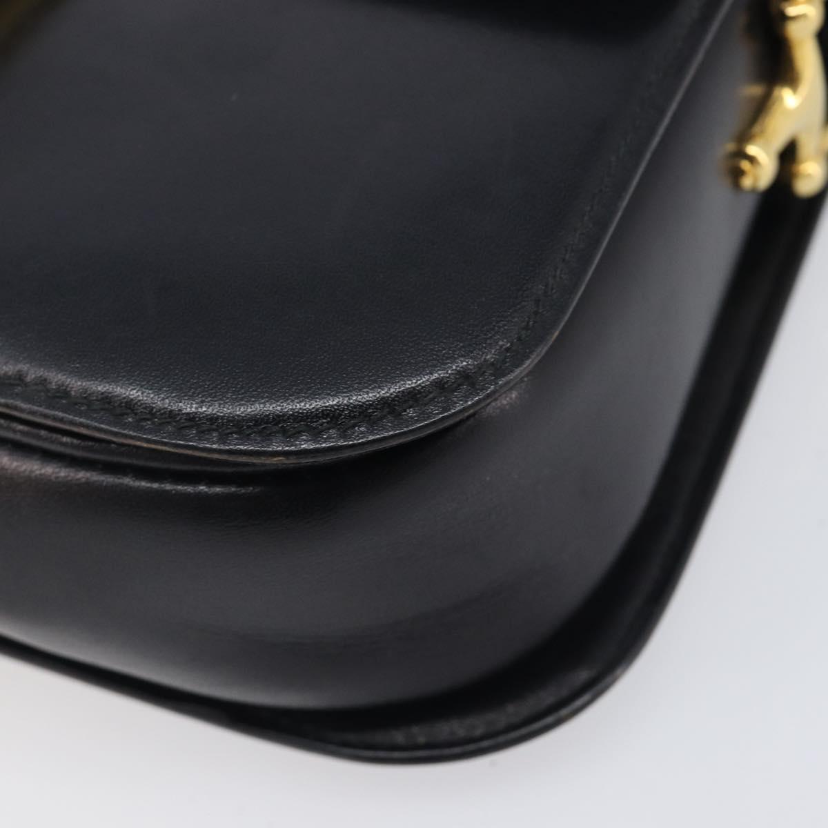CELINE Horse Carriage Shoulder Bag Leather Black Gold Auth 209869V