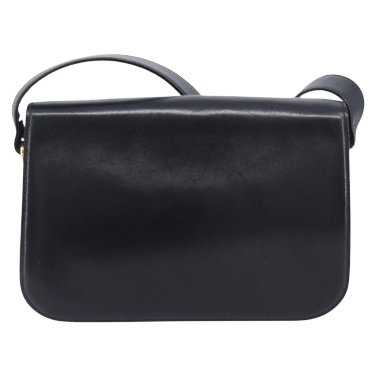 CELINE Horse Carriage Shoulder Bag Leather Black Gold Auth 209869V