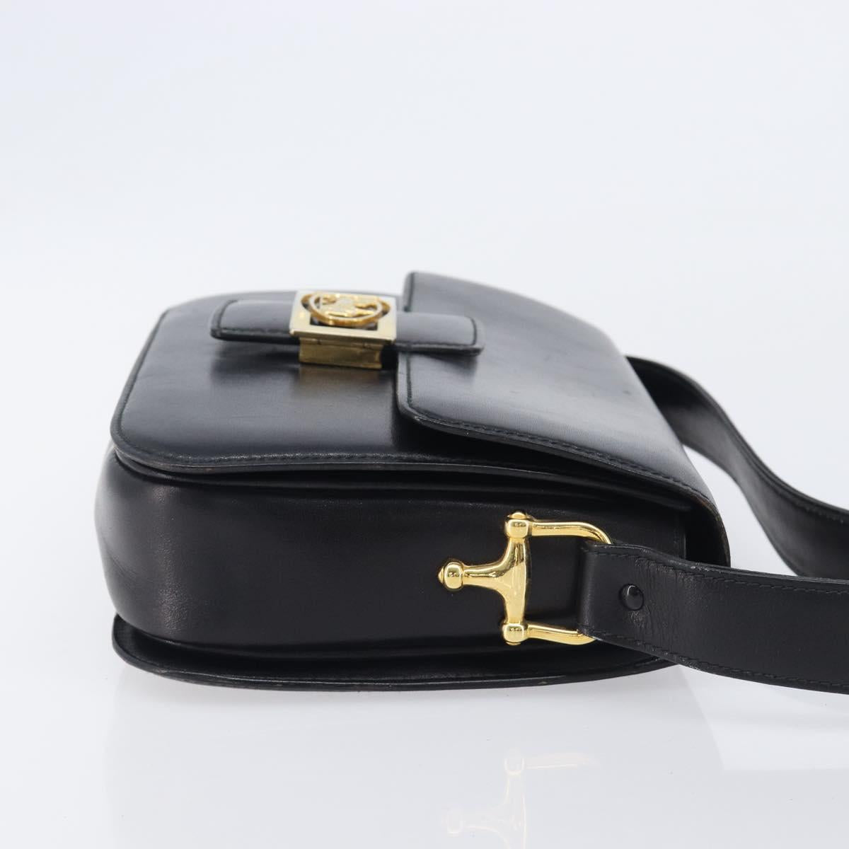 CELINE Horse Carriage Shoulder Bag Leather Black Gold Auth 209869V