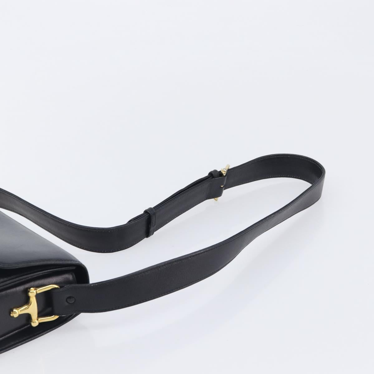 CELINE Horse Carriage Shoulder Bag Leather Black Gold Auth 209869V