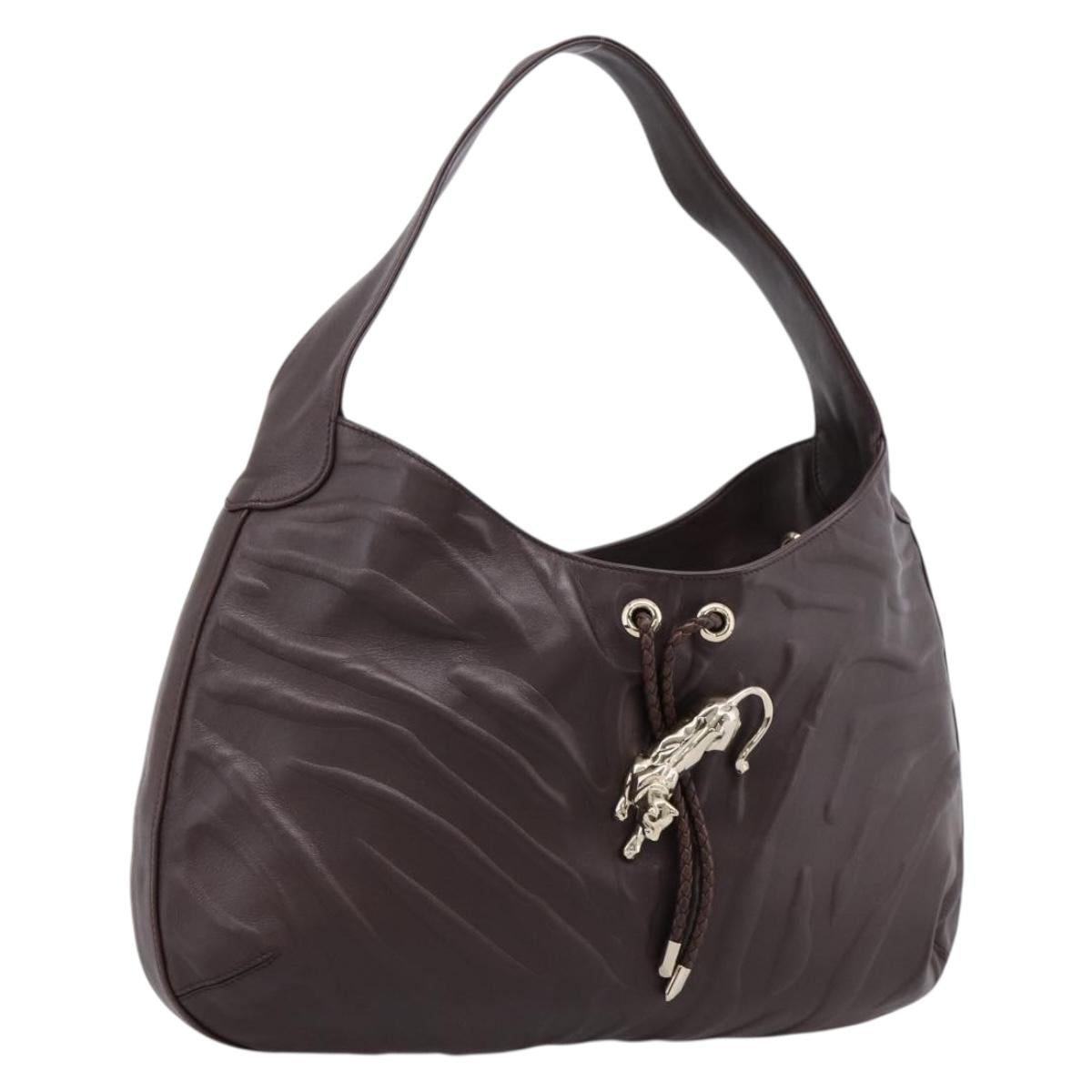 Cartier PANTHERE Shoulder Bag Leather Brown Gold Auth 209873V