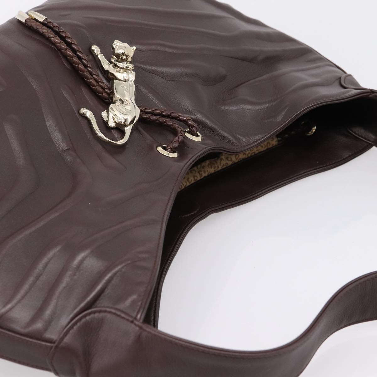 Cartier PANTHERE Shoulder Bag Leather Brown Gold Auth 209873V