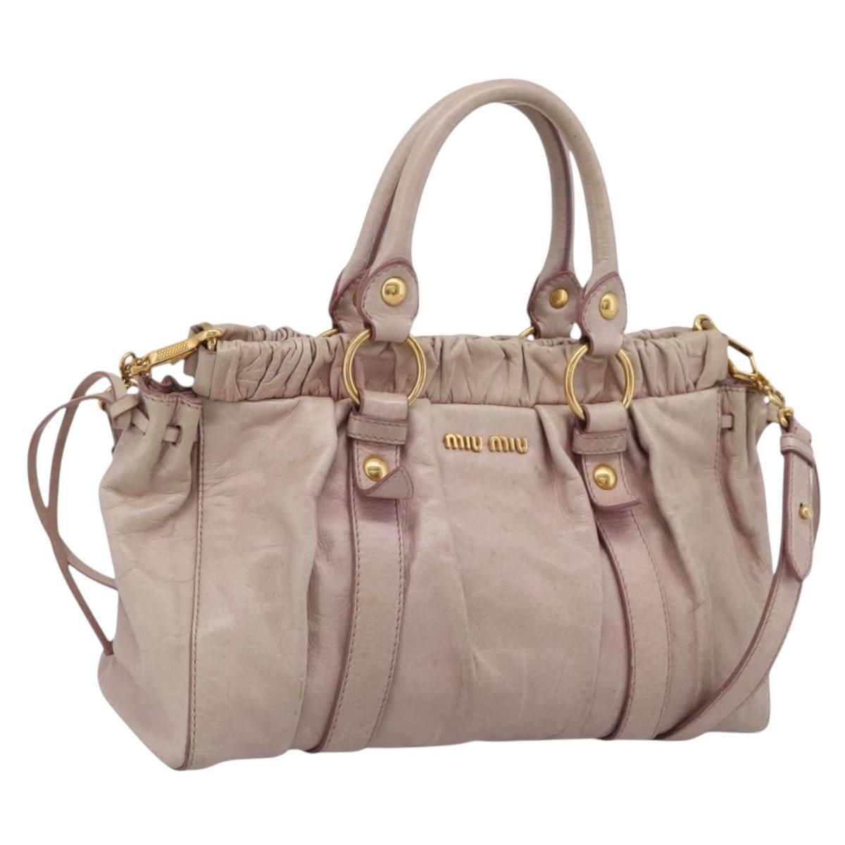 Miu Miu Hand Bag Vitellolux 2way Pink Gold Auth 209875V