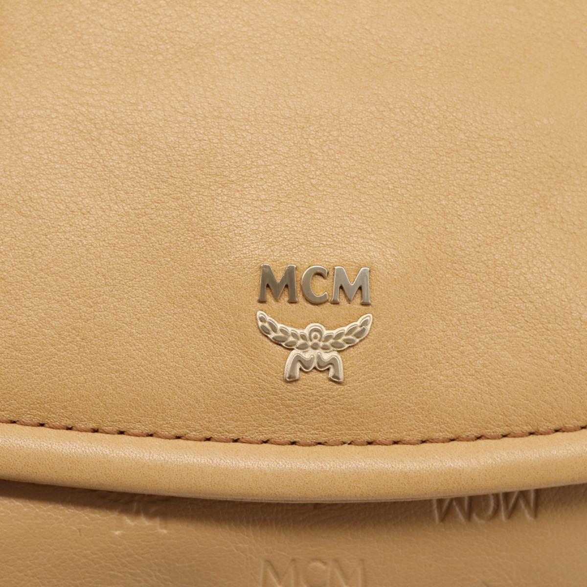 MCM Vicetos Logogram Shoulder Bag Leather Beige Gold Auth 209876A