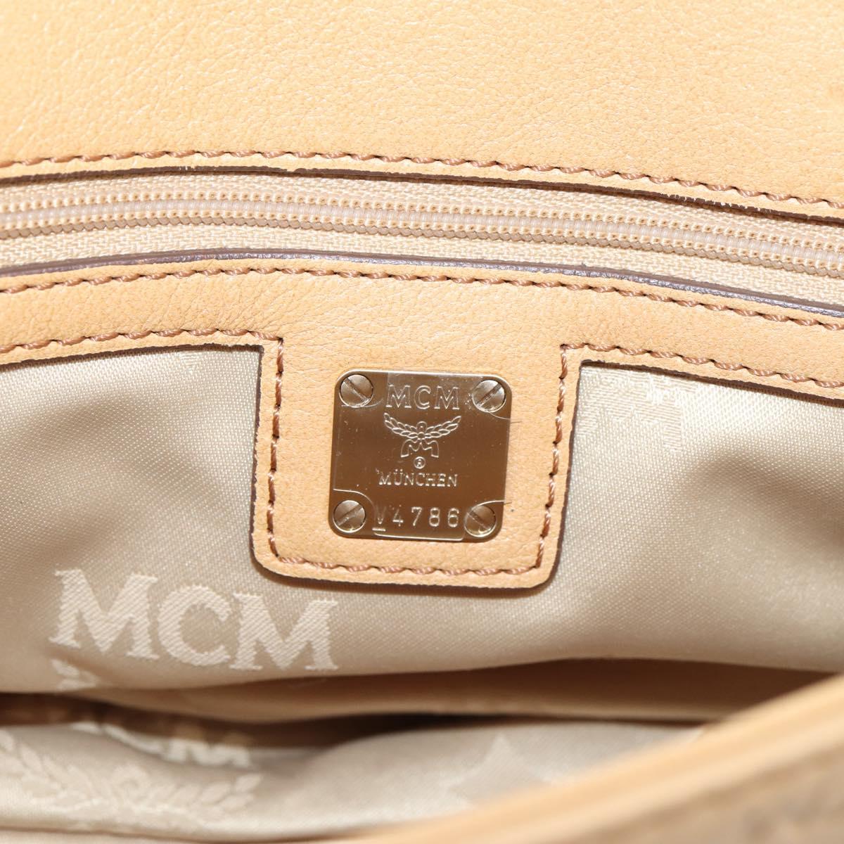MCM Vicetos Logogram Shoulder Bag Leather Beige Gold Auth 209876A
