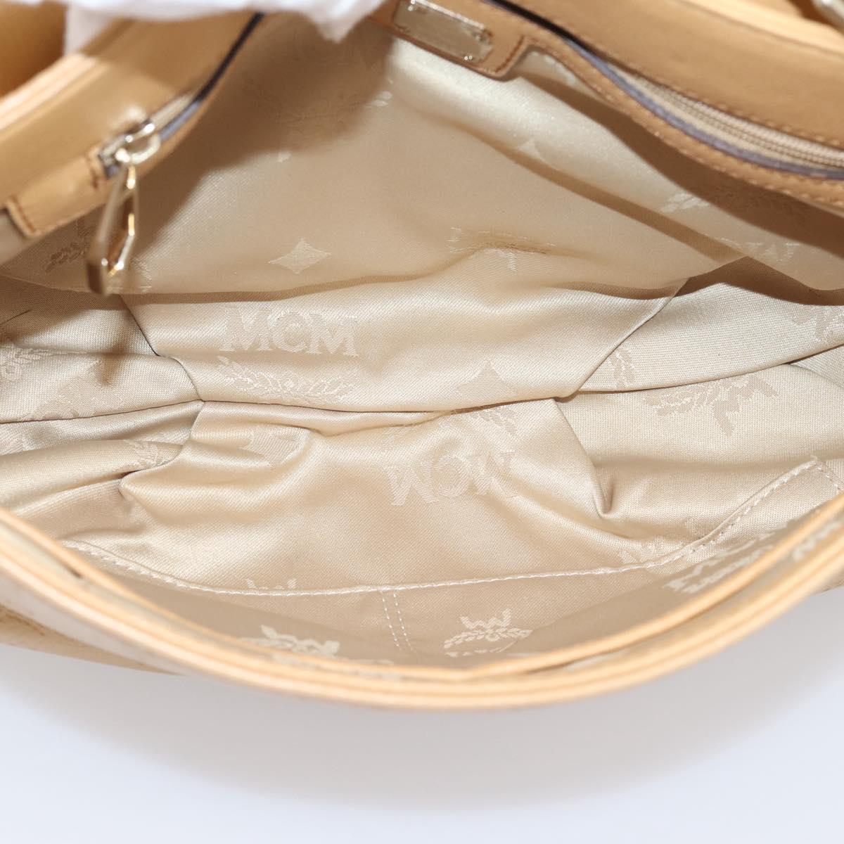 MCM Vicetos Logogram Shoulder Bag Leather Beige Gold Auth 209876A