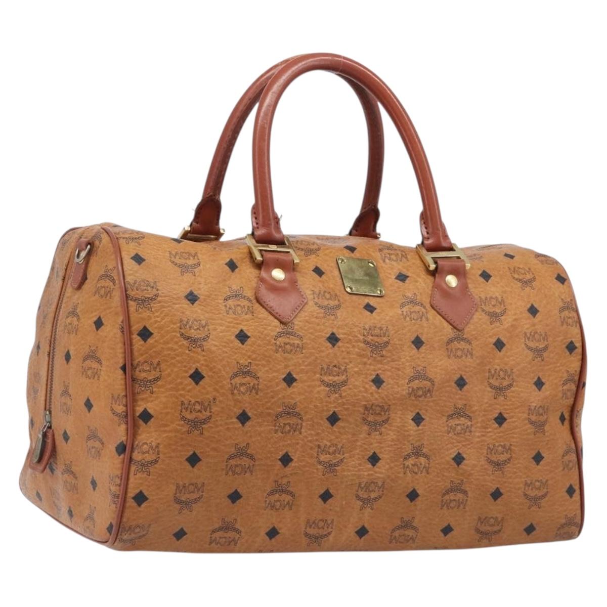 MCM Logogram Vicetos Boston Bag PVC Leather Brown Gold Auth 209877