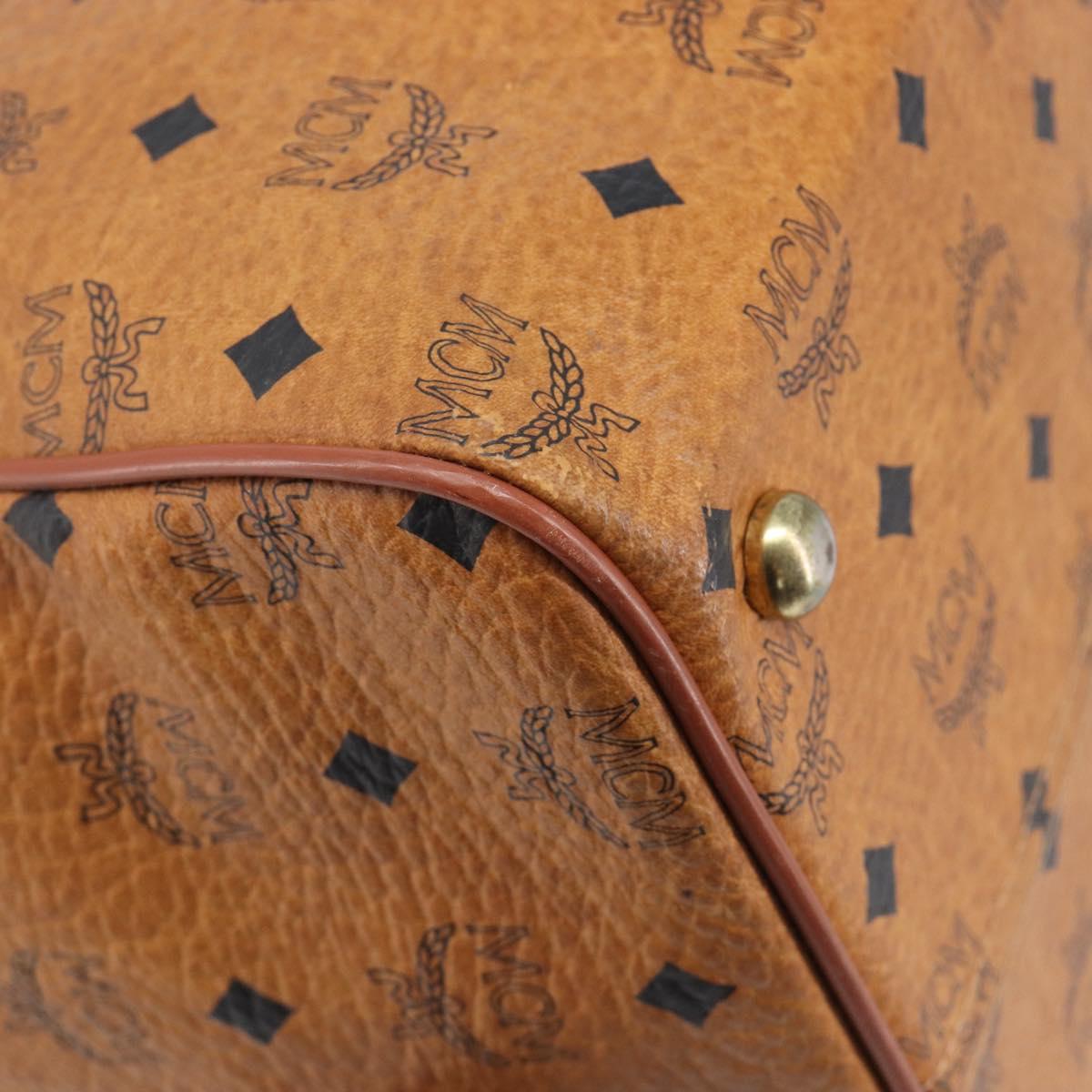 MCM Logogram Vicetos Boston Bag PVC Leather Brown Gold Auth 209877