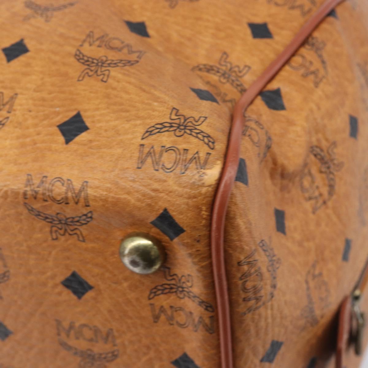 MCM Logogram Vicetos Boston Bag PVC Leather Brown Gold Auth 209877