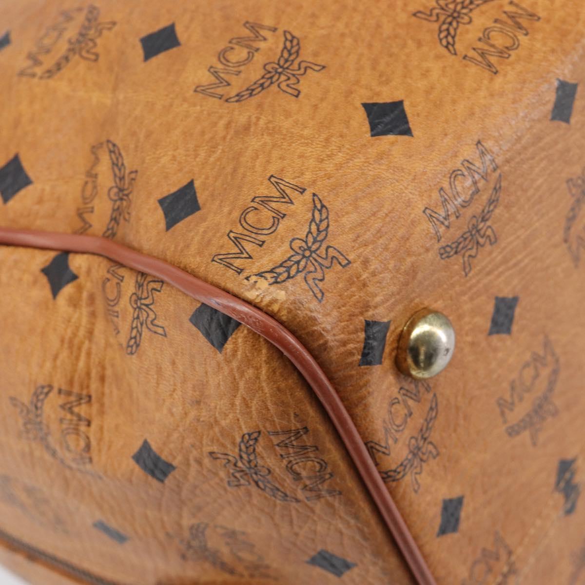 MCM Logogram Vicetos Boston Bag PVC Leather Brown Gold Auth 209877