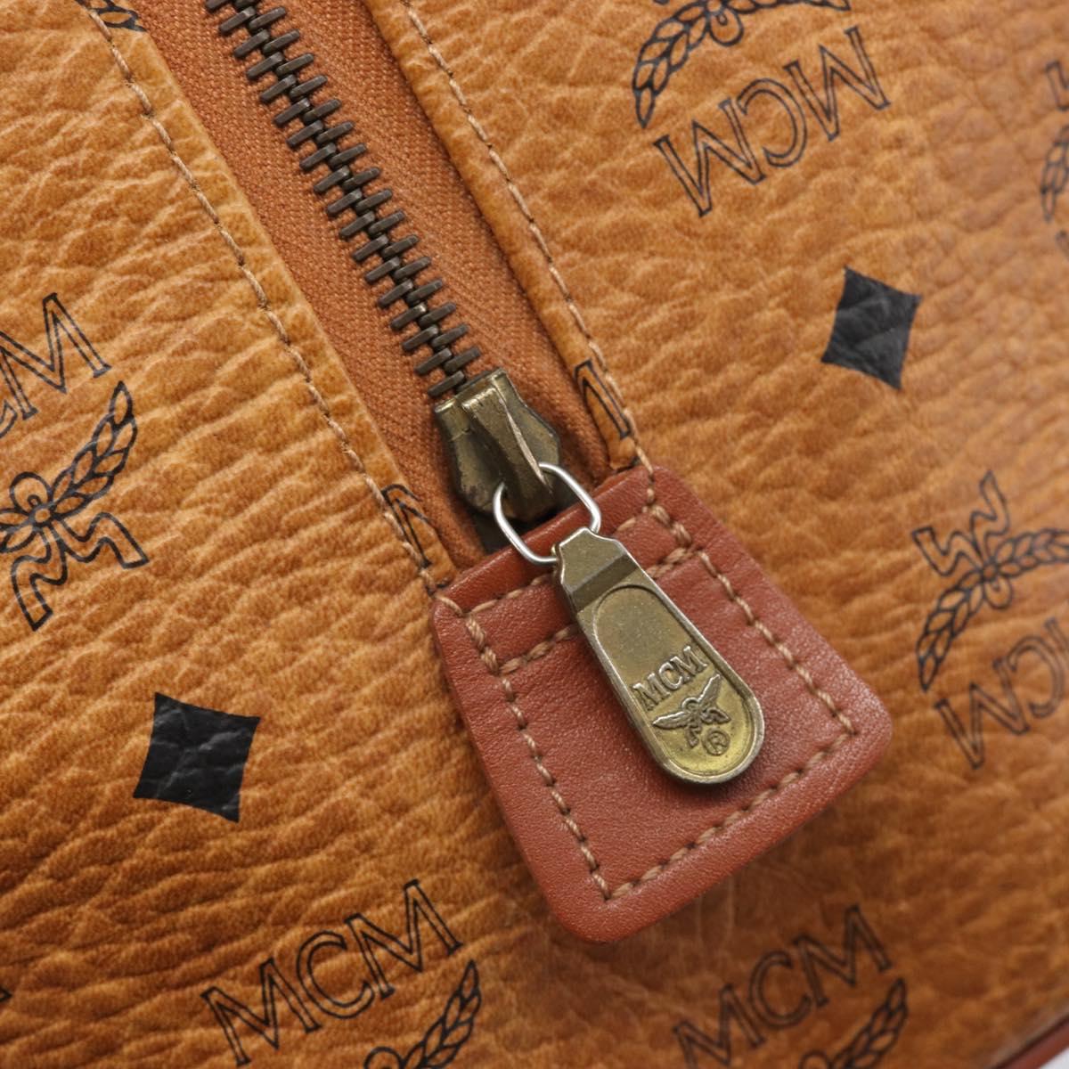 MCM Logogram Vicetos Boston Bag PVC Leather Brown Gold Auth 209877
