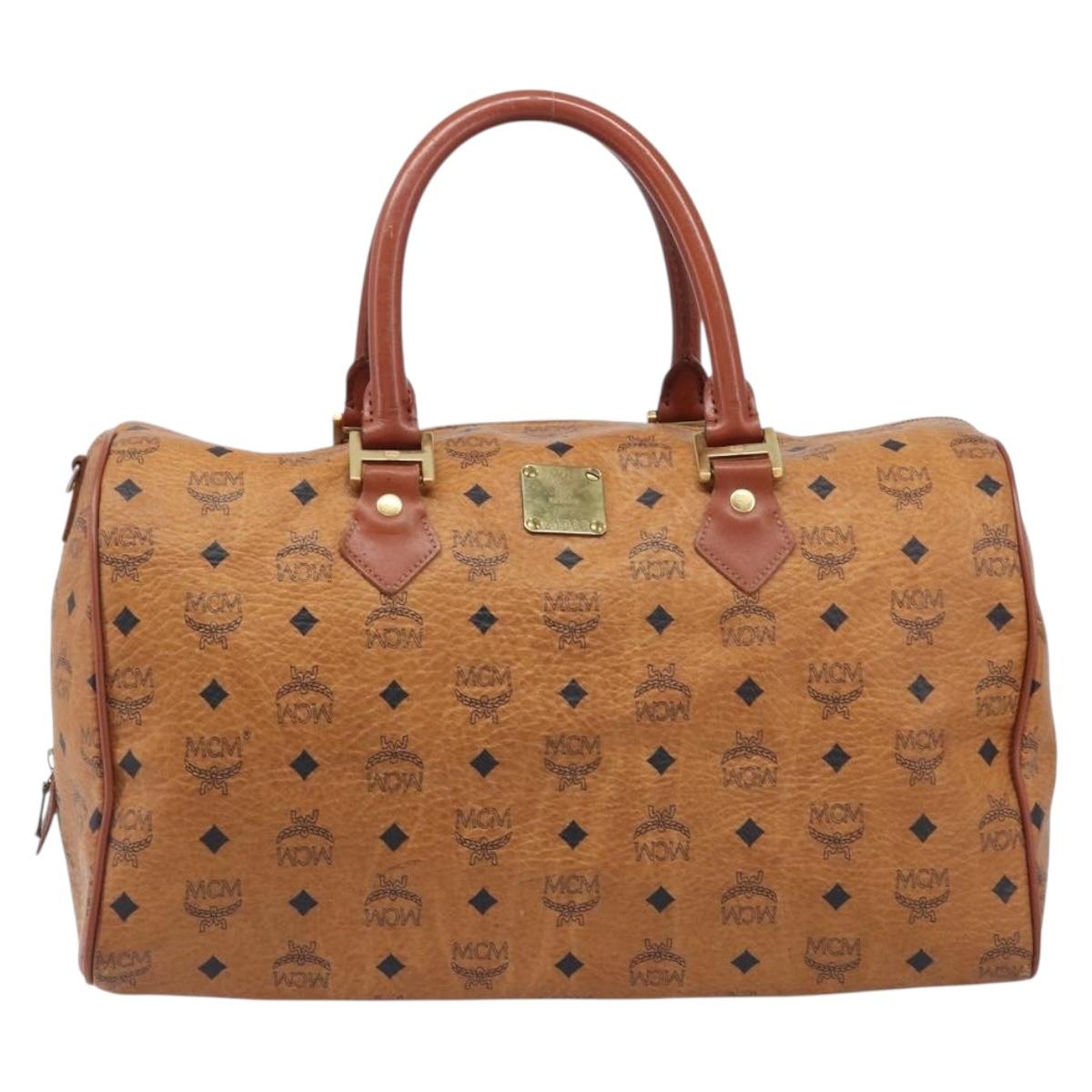 MCM Logogram Vicetos Boston Bag PVC Leather Brown Gold Auth 209877