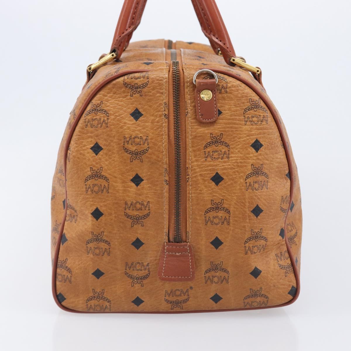 MCM Logogram Vicetos Boston Bag PVC Leather Brown Gold Auth 209877