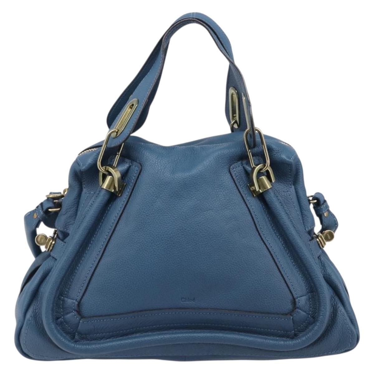 Chloe Paraty Hand Bag Leather 2way Blue Gold Auth 209886V