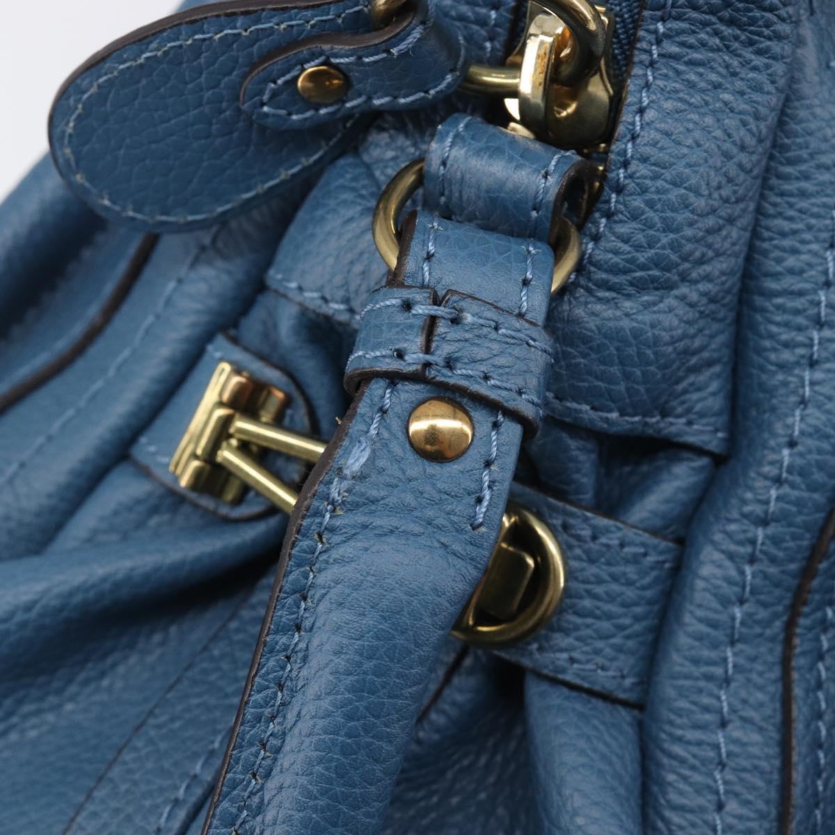 Chloe Paraty Hand Bag Leather 2way Blue Gold Auth 209886V