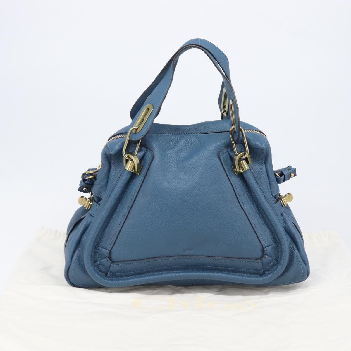 Chloe Paraty Hand Bag Leather 2way Blue Gold Auth 209886V