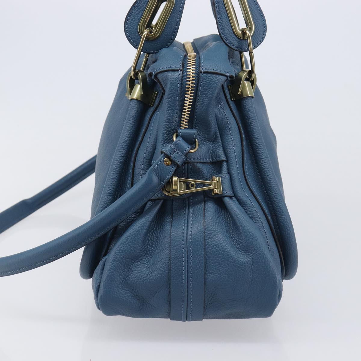 Chloe Paraty Hand Bag Leather 2way Blue Gold Auth 209886V