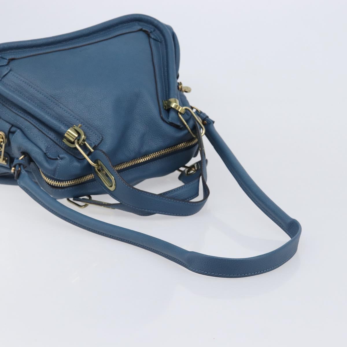 Chloe Paraty Hand Bag Leather 2way Blue Gold Auth 209886V