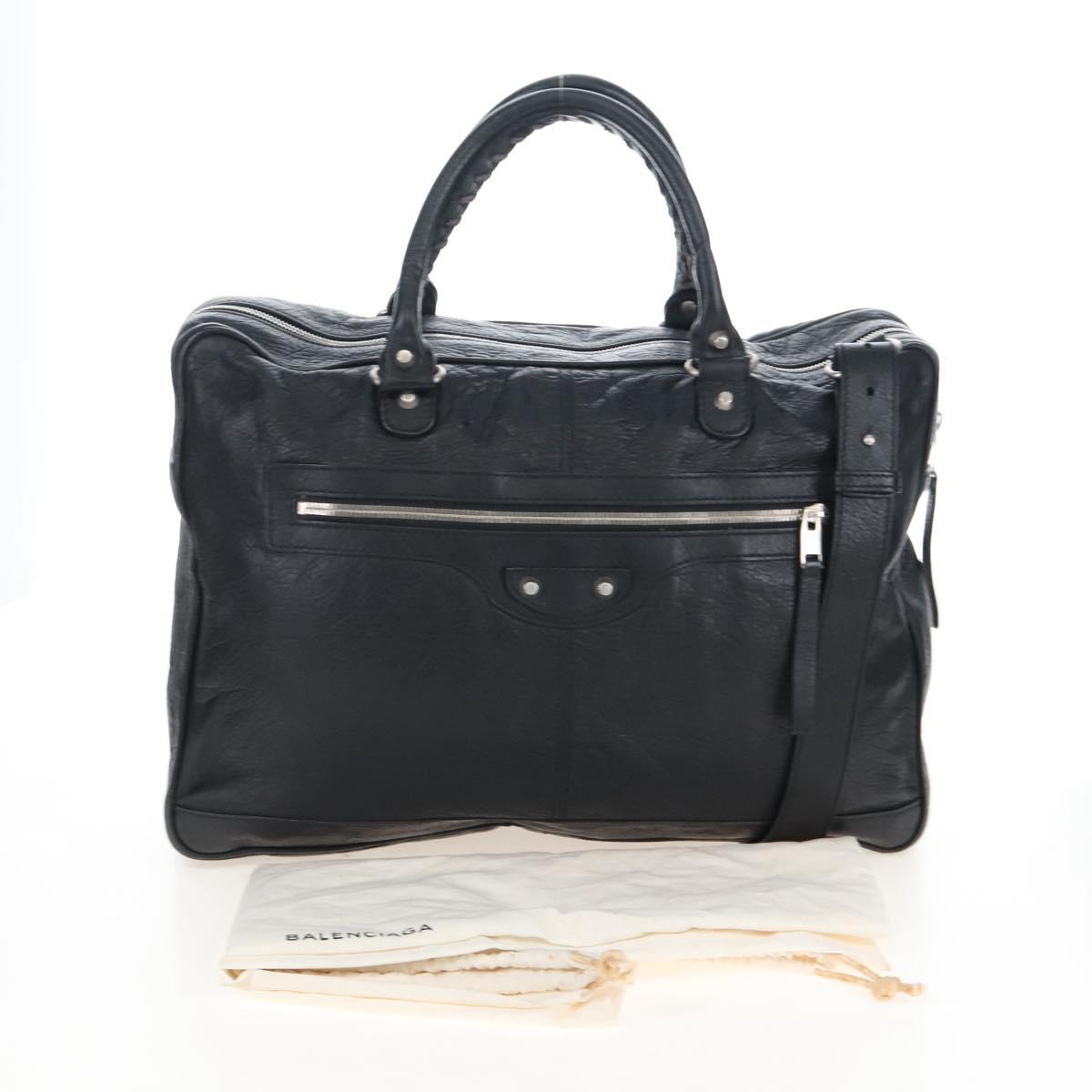 Balenciaga Classic Mini Folder Bag Leather 2way Black Silver 340134 Auth 209887V