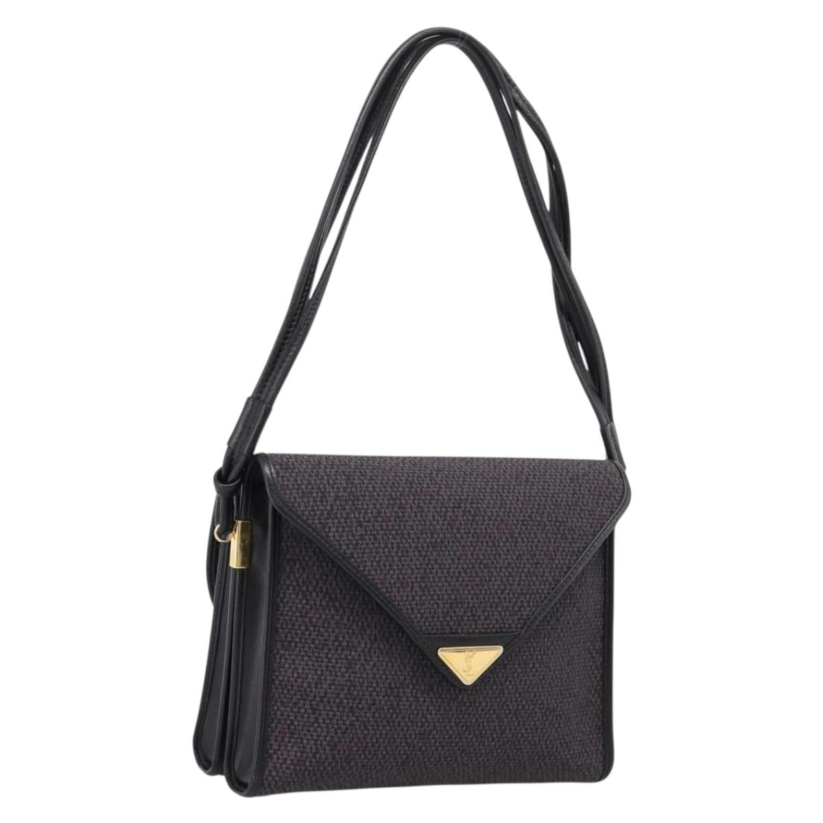 Saint Laurent Shoulder Bag PVC Canvas Gray Gold Auth 209888V