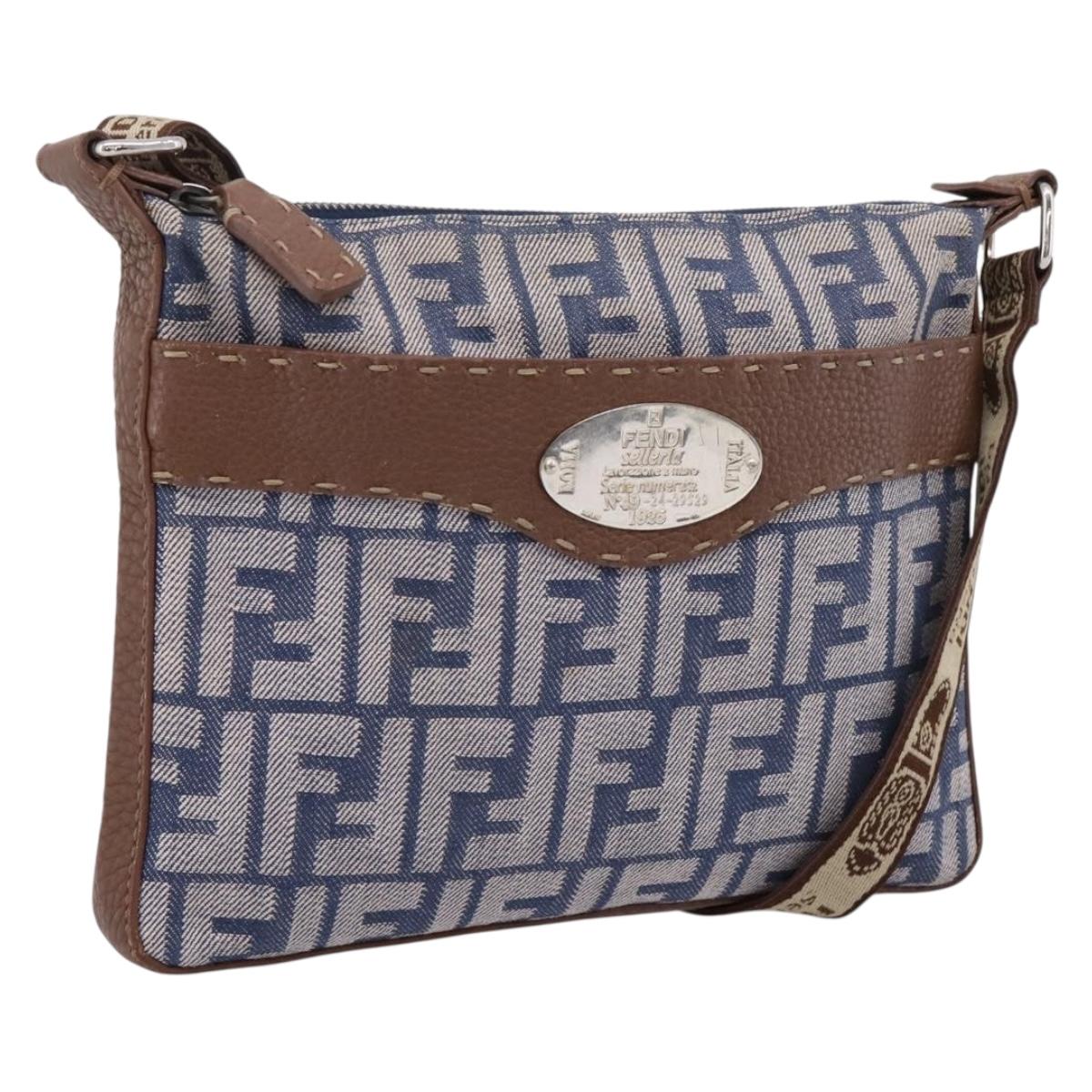 FENDI Zucca Canvas Celeria Shoulder Bag Navy Silver 8BT092 Auth 209895A