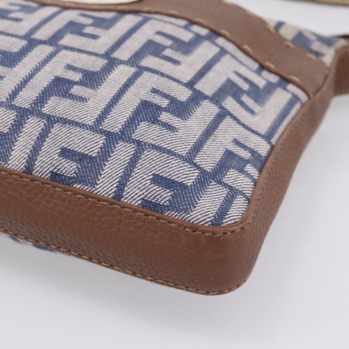 FENDI Zucca Canvas Celeria Shoulder Bag Navy Silver 8BT092 Auth 209895A