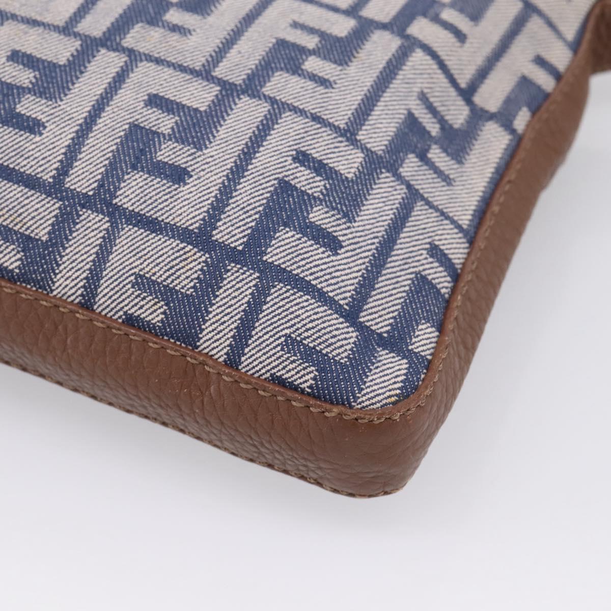 FENDI Zucca Canvas Celeria Shoulder Bag Navy Silver 8BT092 Auth 209895A