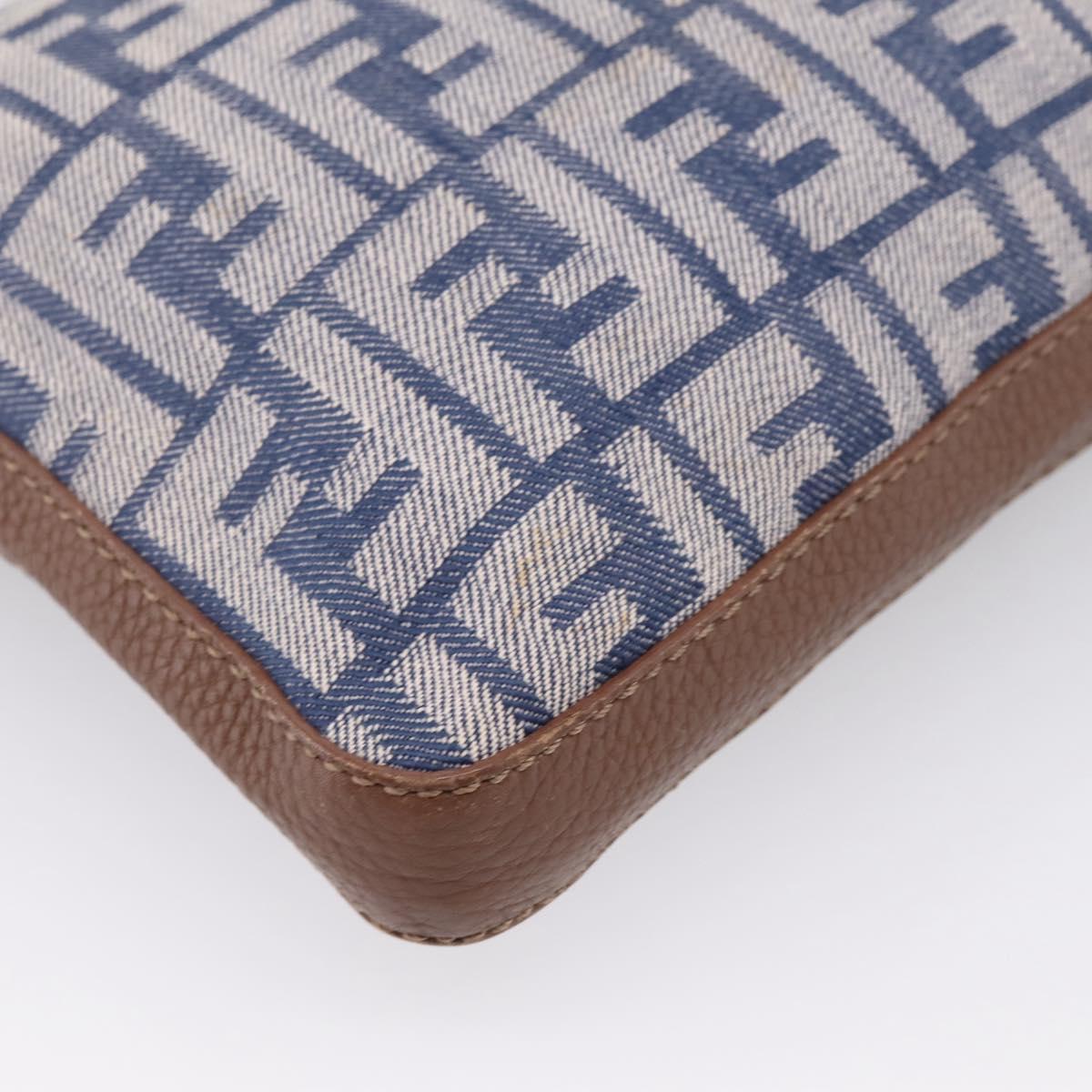 FENDI Zucca Canvas Celeria Shoulder Bag Navy Silver 8BT092 Auth 209895A