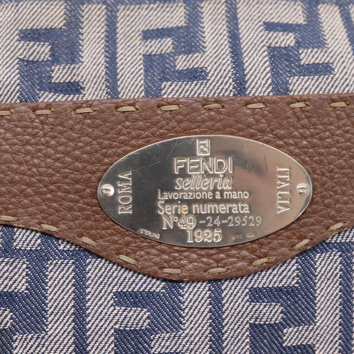 FENDI Zucca Canvas Celeria Shoulder Bag Navy Silver 8BT092 Auth 209895A