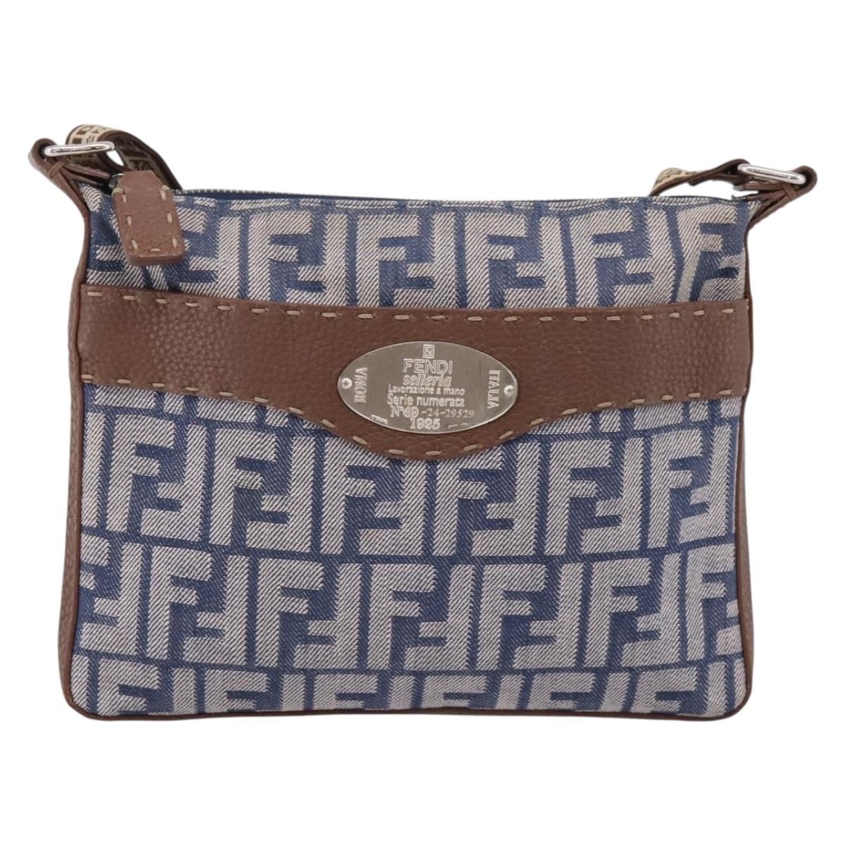 FENDI Zucca Canvas Celeria Shoulder Bag Navy Silver 8BT092 Auth 209895A