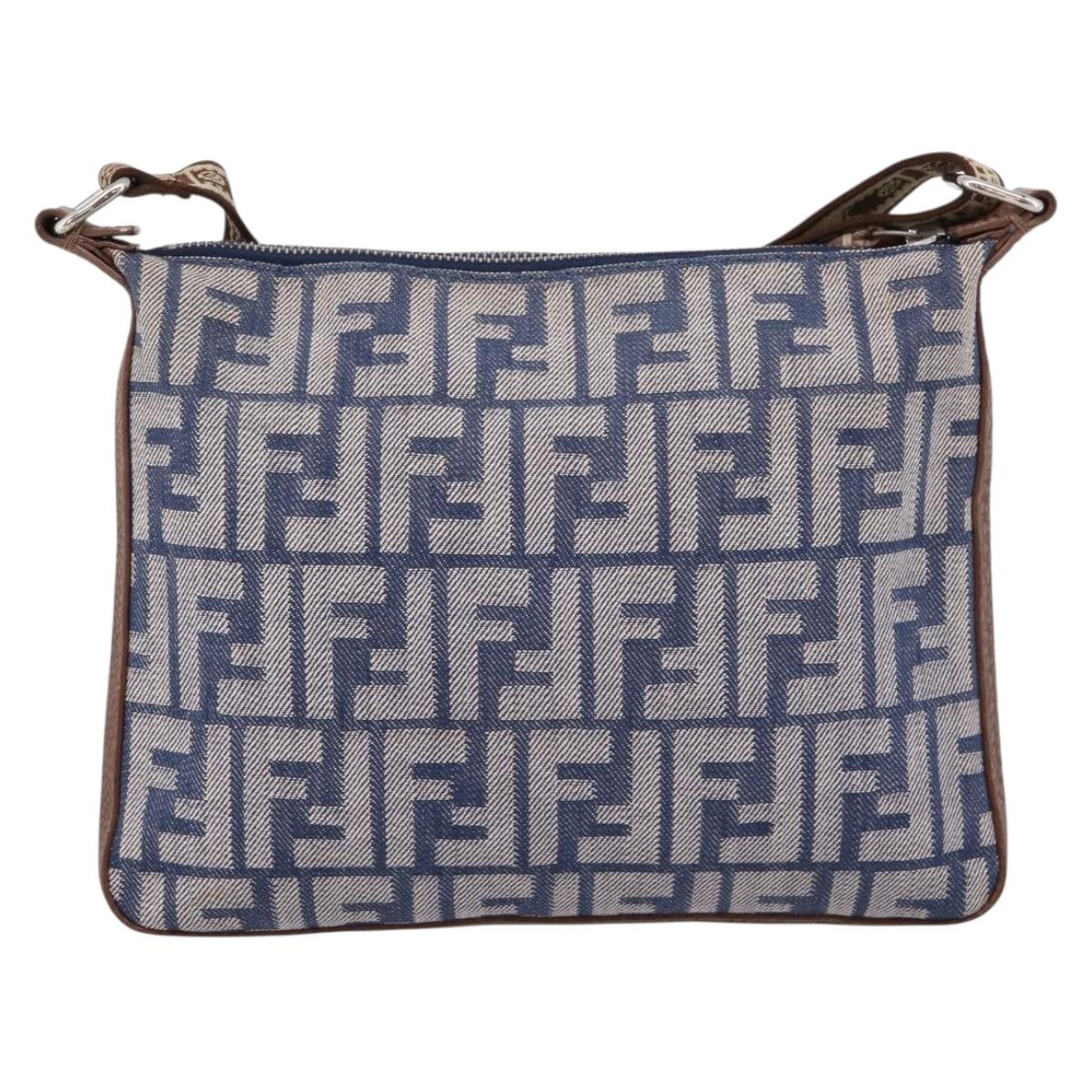 FENDI Zucca Canvas Celeria Shoulder Bag Navy Silver 8BT092 Auth 209895A