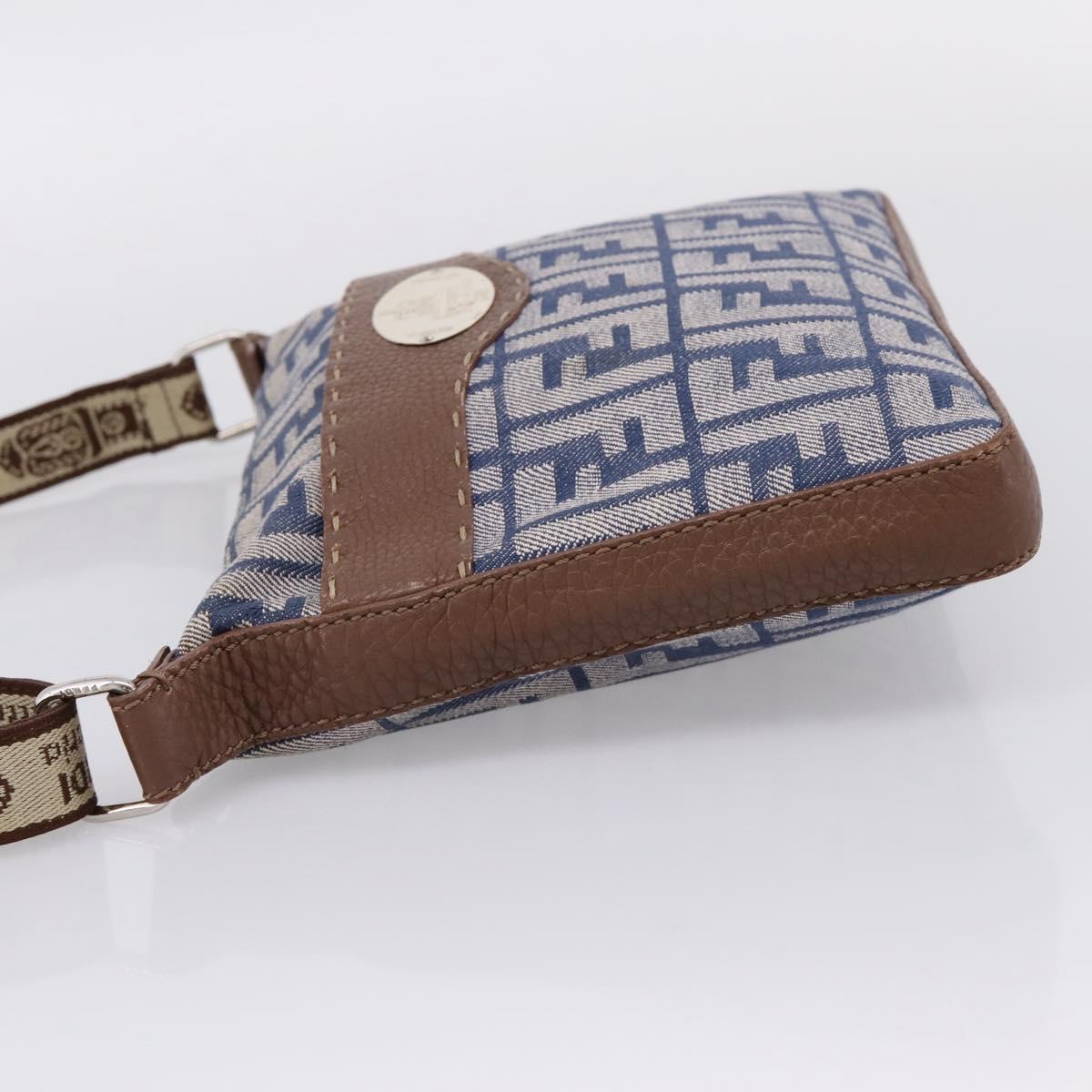 FENDI Zucca Canvas Celeria Shoulder Bag Navy Silver 8BT092 Auth 209895A