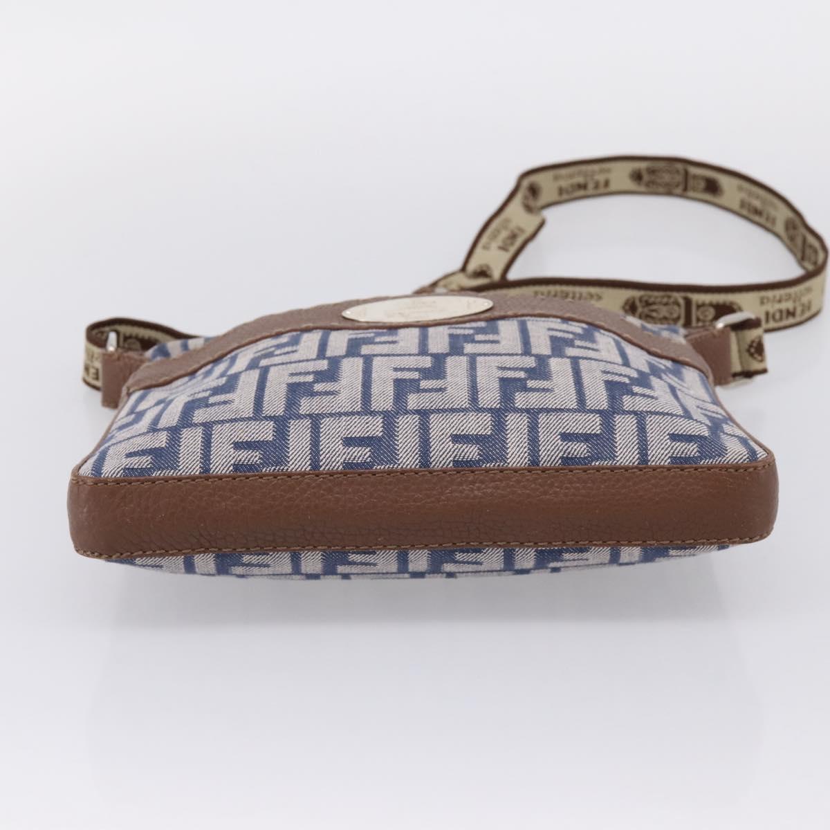 FENDI Zucca Canvas Celeria Shoulder Bag Navy Silver 8BT092 Auth 209895A