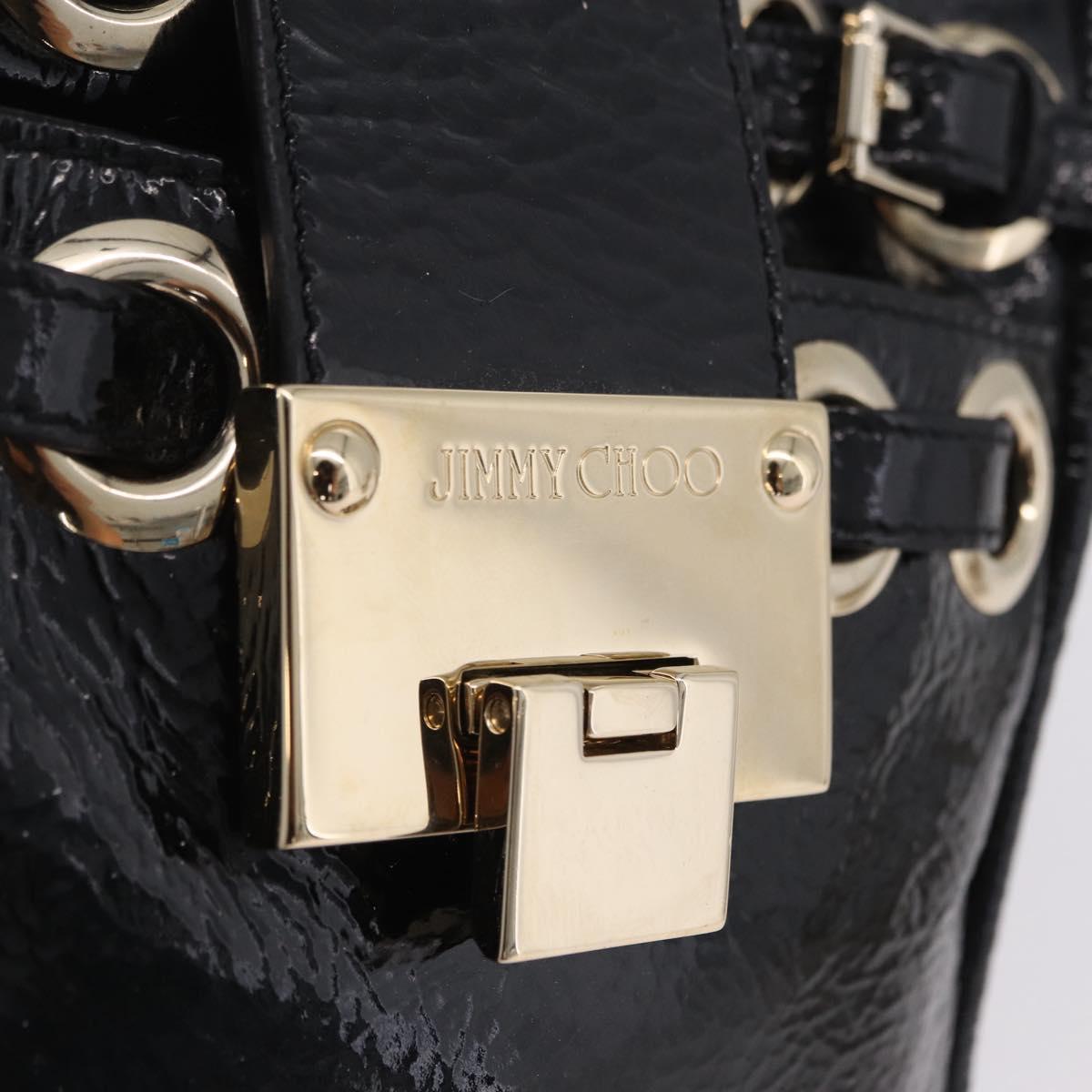 Jimmy Choo Shoulder Bag Patent Leather Black Gold Auth 209896A