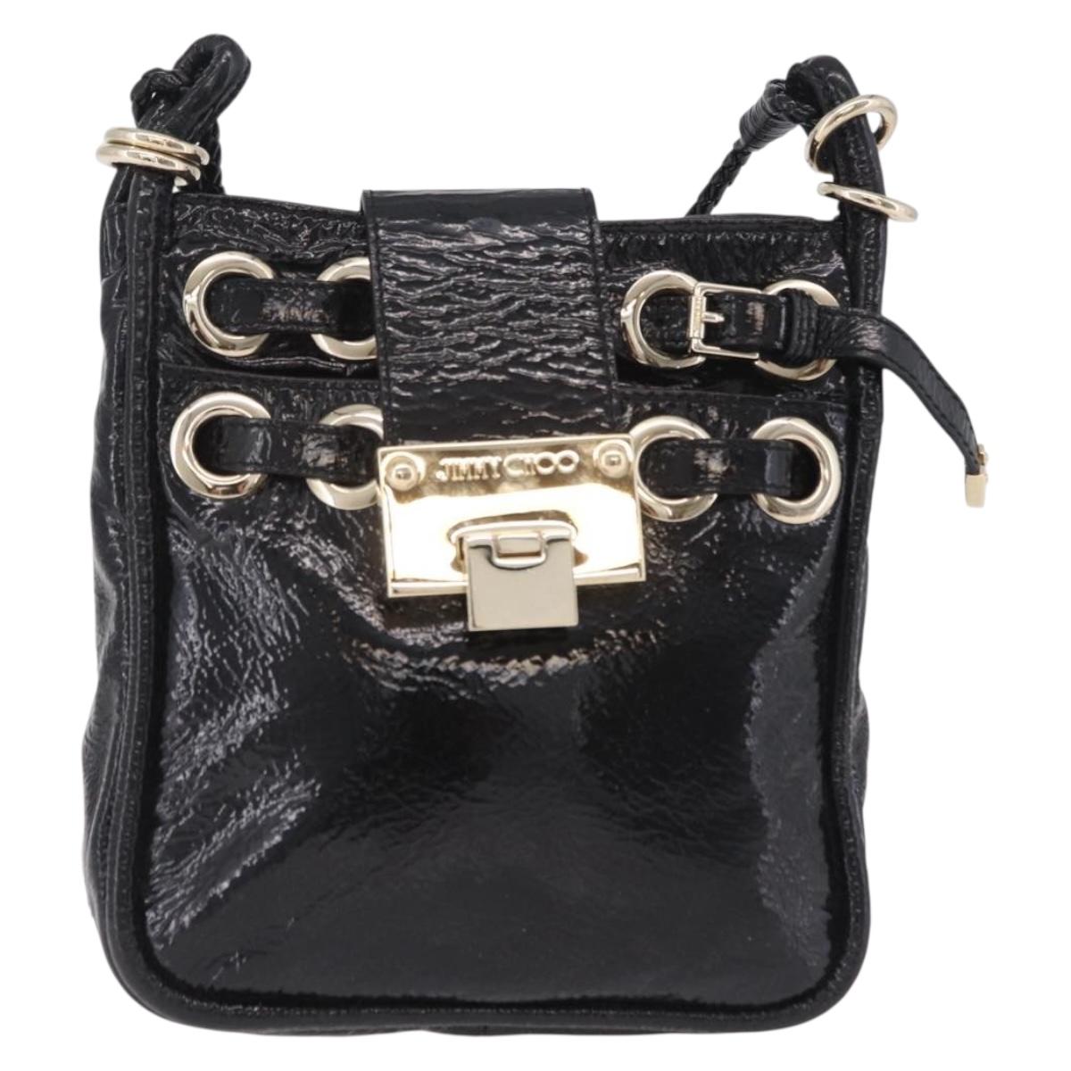Jimmy Choo Shoulder Bag Patent Leather Black Gold Auth 209896A