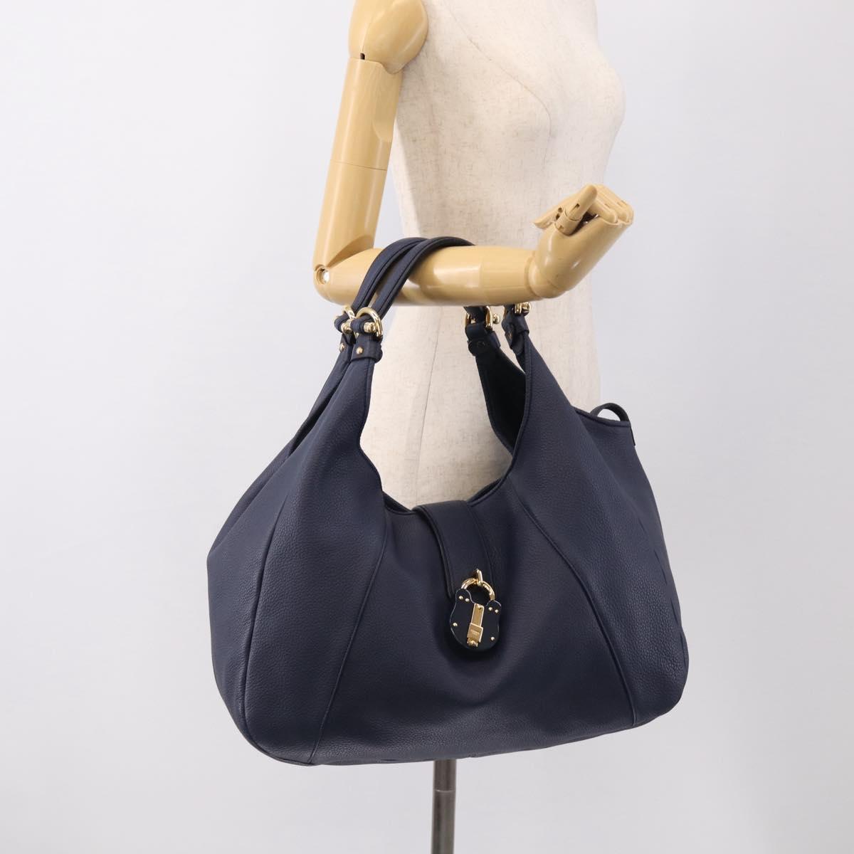 LOEWE Karie Shoulder Bag Leather Navy Gold Auth 209899V